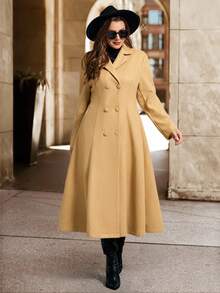 SHEIN Clasi Plus Size Elegant Vintage Inspired Wool Princess Coat, 1950s Swing Coat, Winter Coat, Fit And Flare Coat Fall Autumn,Winter, Elegant Coat - Khaki - View 6