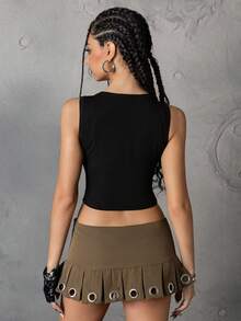 STAR TREK X SHEIN Camiseta sin mangas casual y cómoda de verano para mujer, color negro, con gráfico de cohete y letras en inglés