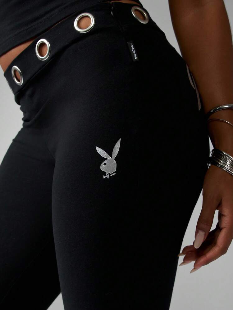 Missguided x Playboy メタルアイレットベルト付きカプリ丈レギンス
