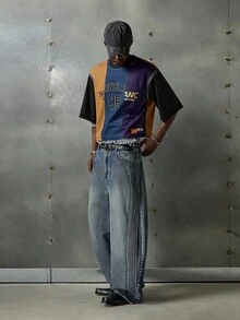 NEON BLANC Men's Casual Washed Webbing Wide Leg Jeans