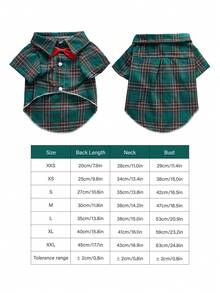 PETSIN 聖誕綠色格紋領結正式寵物襯衫