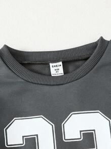 Genkimix Kids 2 件套幼儿男童 32 号印花长袖上衣和条纹下装，秋冬活力装 - 藏蓝色 - 查看 6