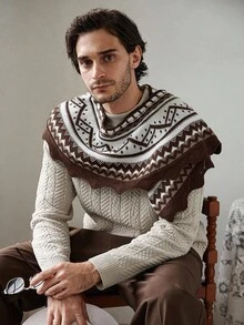 Manfinity CityGents Men's Casual Geometric Pattern Poncho Sweater, Autumn/Winter, Fall