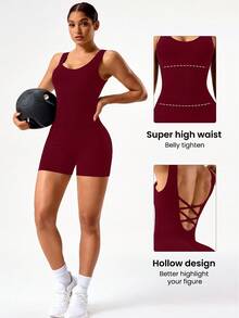 Seamluxe SHEIN Sport Macacão Shapewear Minimalista Sem Costura com Decote Transpassado para Mulheres