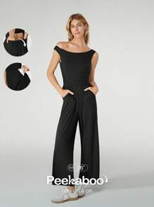 GLOWMODE Modal Out & About Jumpsuit Bodysuit Tanpa Lengan dengan Tali Bahu yang Dapat Diatur dan Kantong Samping, Cocok untuk Pakaian Kasual Sehari-hari, dengan Cup yang Dapat Dilepas - Hitam - View 1