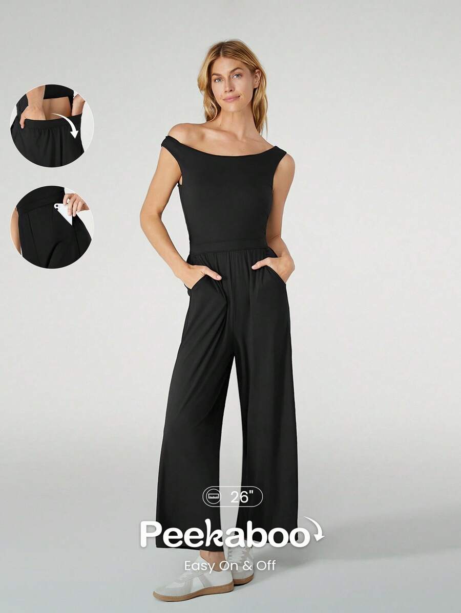 GLOWMODE Modal Out & About Jumpsuit Bodysuit Tanpa Lengan dengan Tali Bahu yang Dapat Diatur dan Kantong Samping, Cocok untuk Pakaian Kasual Sehari-hari, dengan Cup yang Dapat Dilepas - Hitam - View 1