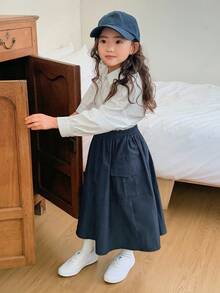 DAZY Young Girls Solid Color Casual Mid-Length Skirt Fall/Winter - Navy Blue - View 1