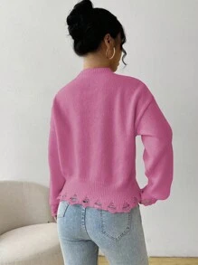 Chiquease Women's Autumn 3D Letter Dropped Shoulder Long Sleeve Loose Casual Sweater Fall Winter Cloth For Women - Pink - View 2