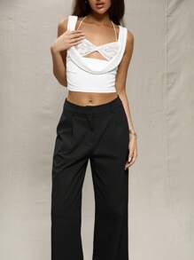 MUSERA 夏季优雅阔腿修身长裤，尽显老钱贵族风范，适合度假、波西米亚风情和秋季穿着。 - 黑色 - 查看 6