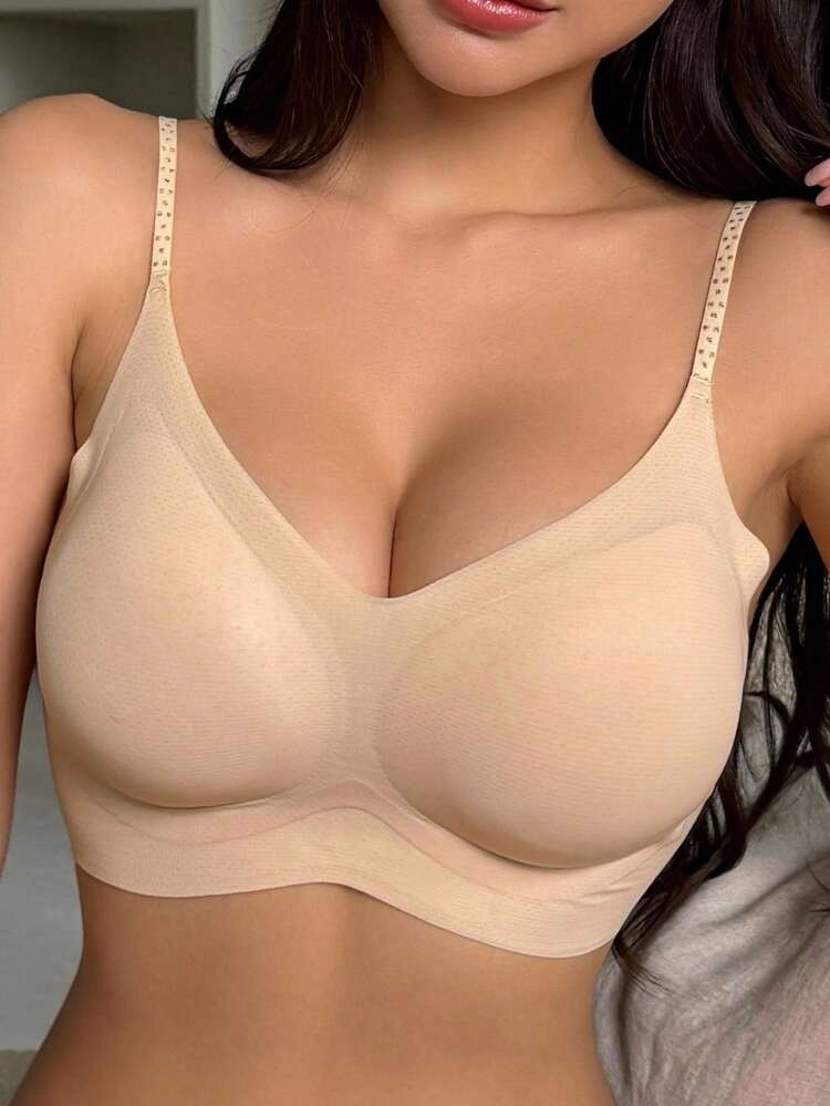 Solid Color Seamless Lightly Padded Adjustable Strap Women's Bra Lingerie For Women