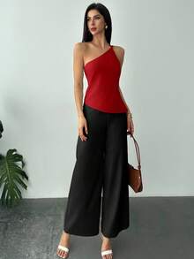 Firerie 全新优雅杏色亚麻不对称下摆褶饰腰部露背休闲衬衫，春夏 - 紅色 - 查看 6