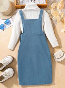 Sparklyn Tween Girl 1pc Patched Pocket Pinafore Dress - Dusty Blue - View 2