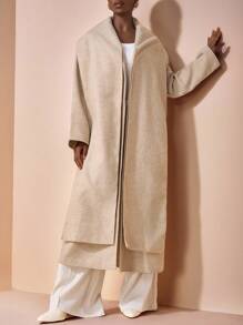 Zivah 2025 Herbst/Winter Neuankömmling Musik Festival & Abschluss Lässig College Stil Maximantel mit Schal, beige Wollouterwear für Alltag, Strand, Pendeln, elegant - Aprikosenfarben - Übersicht 6