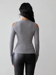 Rafferiza Twist Design Round Neck Long Sleeve Knit Sweater Fall Winter Cloth For Women - Grey - View 2