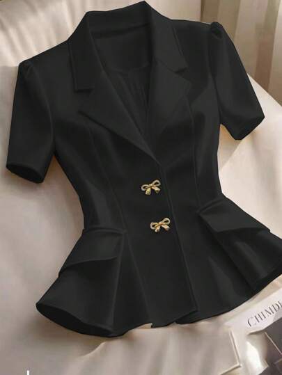 SHEIN Clasi 女士纯色短袖衬衫，时尚夏装