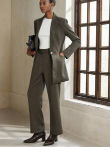 Aveloria Modichic Bộ vest blazer dài 1 nút ôm vừa vặn phong cách đi làm và quần ống loe cho nữ - Màu nâu  Mocha - Xem 4
