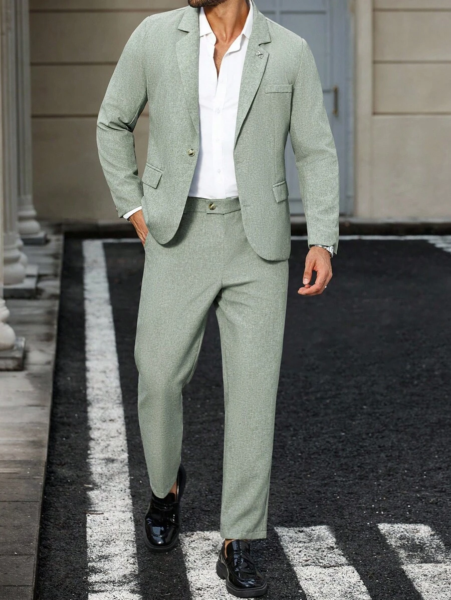 Calvornis Completo casual da uomo taglie forti, 2 pezzi, giacca e pantaloni tinta unita, stile semplice e casual adatto per tutti i giorni, matrimoni, balli, occasioni come San Valentino o anniversari, ottimo regalo per il fidanzato o il marito.