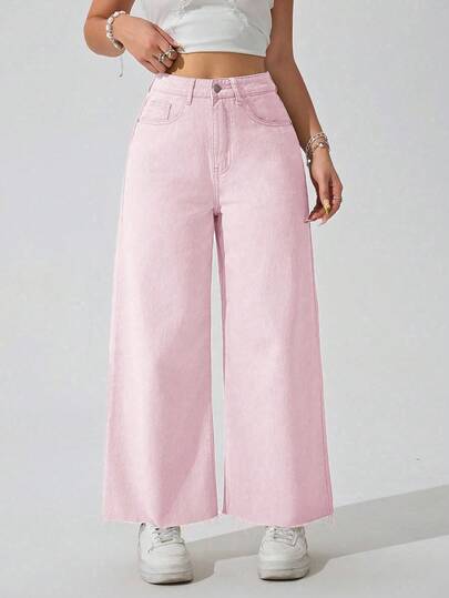 SHEIN ICON Damjeans med vida ben och lös passform, enfärgade