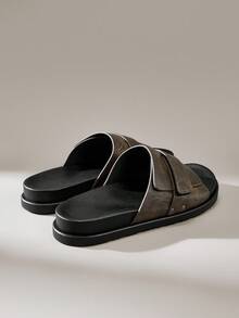 Solecia 2025 New Summer Outdoor Leather Flat Men's Sandals, Strap Design With Hook And Loop Closure