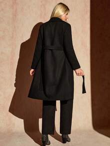 Bóhologie Women's Solid Wool Quality Belted Elegant Overcoat - Black - View 2