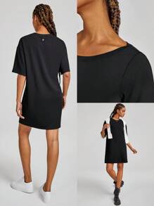 GLOWMODE Modal Rise Loose-Fit T-Shirt Dress Daily Casual Summer - Black - View 6
