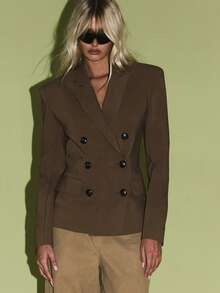 KIZN Women's Double Breasted Tailored Blazer Jacket Office Wear Professional Business Attire Fall Winter Formal Chic Work Coat Fashion Lapel Suit