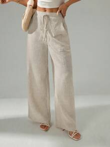 SHEIN EZwear Plus Size Casual Loose Straight Leg Linen Pants Wide Leg Linen Pants Loose Linen Pants