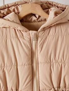 Sparklyn Chaleco acolchado de algodón para niñas preadolescentes, ropa de invierno para niñas preadolescentes, diseño alargado con bolsillos y capucha con cremallera acolchada - Caqui - Ver 4