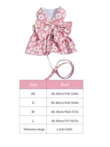PETSIN Pink Daisy Floral Printed Bowknot Pet Collar & Leash Set, 1 Set - Multicolor - View 2