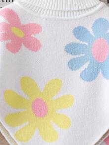 2pcs Baby Girls' Colorful Floral Pattern Asymmetrical Hem Turtleneck Sweater And Knit Wide Leg Pants Set, Cute, Warm, Comfortable And Versatile For Winter Baby Girls Winter Clothes Baby Girls Fall Clothes Baby Girl Fall Outfits Baby Girl Clothes Spring Wildflower Baby Clothes Floral Baby Clothes Baby Flower Outfit Daisy Outfit For Baby - White - View 4