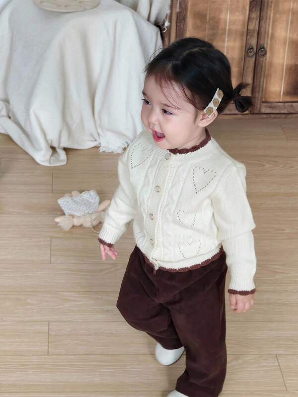 DAZY Toddler Girls' Contrast Color Korean Style Autumn/Winter Long Sleeve Cardigan With Heart & Floral Print