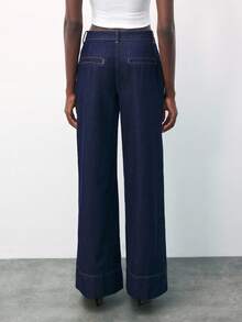 Maija 女士深蓝色直筒牛仔裤，复古富贵风格，秋冬季办公室穿着，派对牛仔裤