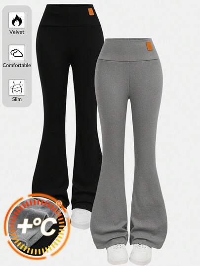 SHEIN Girlism 2 st/set tonårsflickor svarta och grå skinny leggings, casual all-match mångsidiga utsvängda byxor, lämpliga för höst/vinter, skolstart, köp 1 få 1 gratis