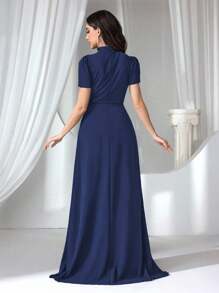 Coutiva Formal Evening Gown Dress For Women (Heavy Embroidered) - Navy Blue - View 2