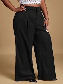 Hourglow Quần âu túi hộp màu trơn cỡ lớn, đa năng để mặc hàng ngày - màu đen - Xem 5