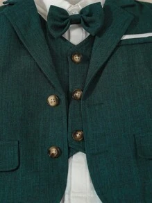 Souflis Souflis 4 Stücke Rückkehr zur Schule Kinder Jungen Gentleman Outfit Set, inklusive Langarm-Hemd mit Schleife, Weste, Langarm-Blazer, Hose, geeignet für Geburtstag, Hochzeit, Taufe und 1. Geburtstagsfest, Kinder Wettbewerb Auftritt Hochzeit Formeller Anzug