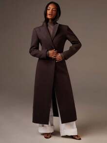 Athîral Women's Dark Brown Long Sleeves Trench Coat With Lapel & Shoulder Pads | Tailored Blazer Coat For Work, Formal Dates & Versatile Layering,Wardrobe Basic,Warming FunctionAutumn/Winter,Old Money,Business Casual Woman,Elegant,Cozy Fall And Winter Clothes For Women