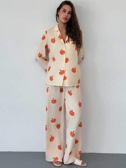 Aloruh Women's Autumn/Winter Comfortable Homewear Set, Halloween Pumpkin Print, Casual 2 Pieces Outfit