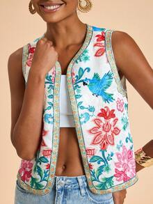 Travachic Vacation Printed Cropped Woven Women's Tank Top In Fall/Winter - Multicolor - View 1