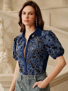 Savoree Cut-Out Floral Layered Blouse, Spring/Summer Outfits For Women
