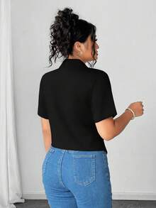 Elenzga Áo thun nữ dáng ôm, thường ngày mùa hè - màu đen - Xem 2