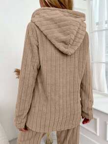 Women's Cartoon Letter Embroidered Hooded Sleepwear Top, Autumn/Winter