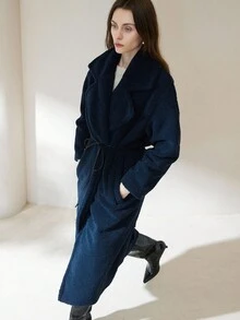 Aveloria Modichic New Autumn/Winter European & American Style Classic Lapel Belt Long Windbreaker Jacket, Fashionable & Versatile - Navy Blue - View 2