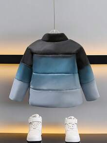 男童渐变数码印花字母领夹棉大衣，休闲时尚，适合冬季室内外穿着 - 彩色 - 查看 2