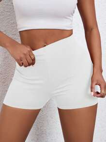 SHEIN Damen Kurze Leggings mit hohem Bund Einfarbig für Freizeitkleidung