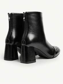 CUCCOO CHICEST Winter New Black Pointed Toe Rivet Side Zipper Chunky Heel Suede Ankle Boots & Ankle Boots For Women - Black - View 10