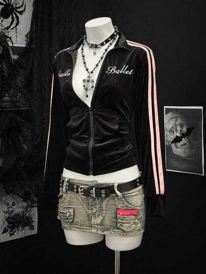 EgrlEra Sudadera con cuello alto y estampado de colores contrastantes con estilo retro deportivo para mujer