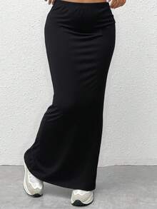 Girlism Teen Girls Casual Solid Color Straight Knit Black Skirt, Suitable For Autumn And Winter Fall