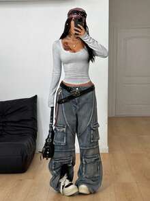 Coolane Women's Fall Y2K Minimalist Basic Daily Wear Casual Stretchy Notched Bustier Long Sleeve T-Shirt,White Shirt