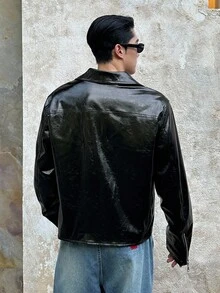 Manfinity VCAY Áo khoác nam thời trang cổ điển thêu họa tiết, thu đông - màu đen - Xem 3
